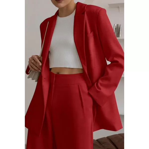imagePRETTYGARDEN Womens 2023 Fall Two Piece Outfits Blazer Jacket and Wide Leg Pants Pockets Business Casual Suit SetsRed