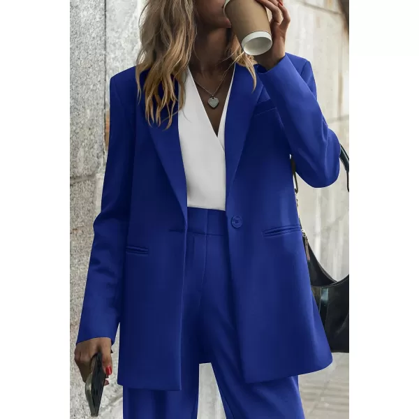 imagePRETTYGARDEN Womens 2023 Fall Two Piece Outfits Blazer Jacket and Wide Leg Pants Pockets Business Casual Suit SetsRoyal Blue