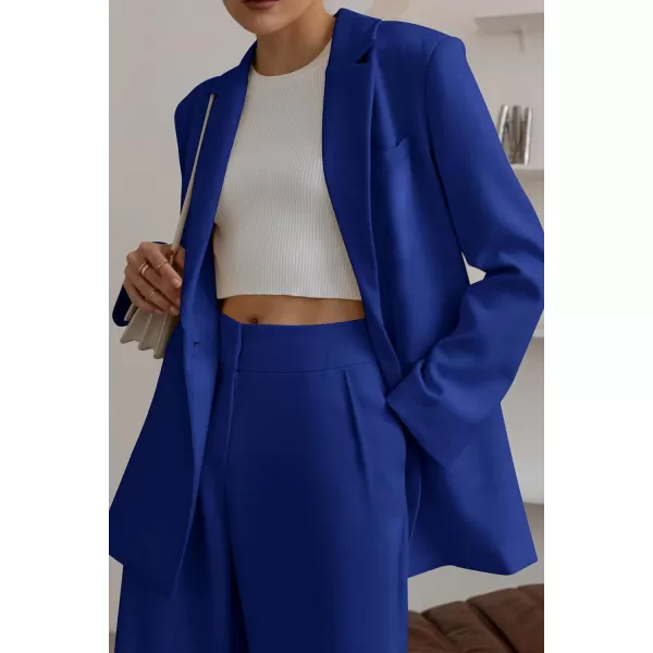 imagePRETTYGARDEN Womens 2023 Fall Two Piece Outfits Blazer Jacket and Wide Leg Pants Pockets Business Casual Suit SetsRoyal Blue
