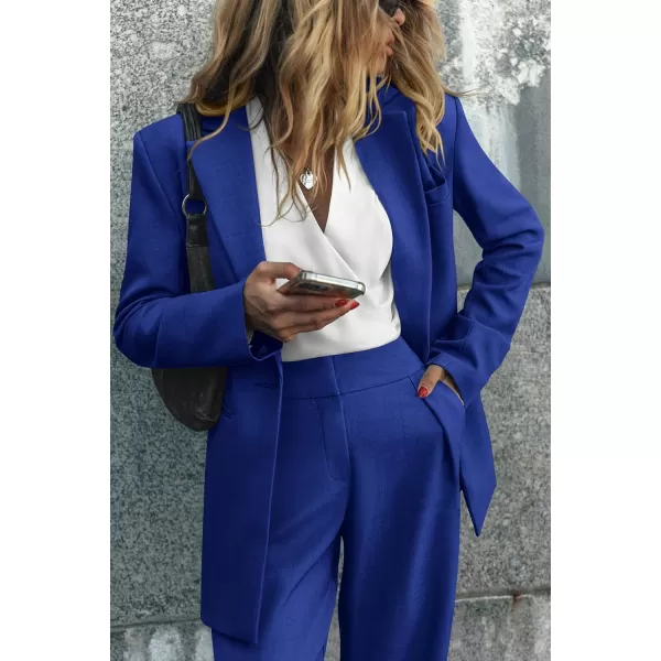 imagePRETTYGARDEN Womens 2023 Fall Two Piece Outfits Blazer Jacket and Wide Leg Pants Pockets Business Casual Suit SetsRoyal Blue