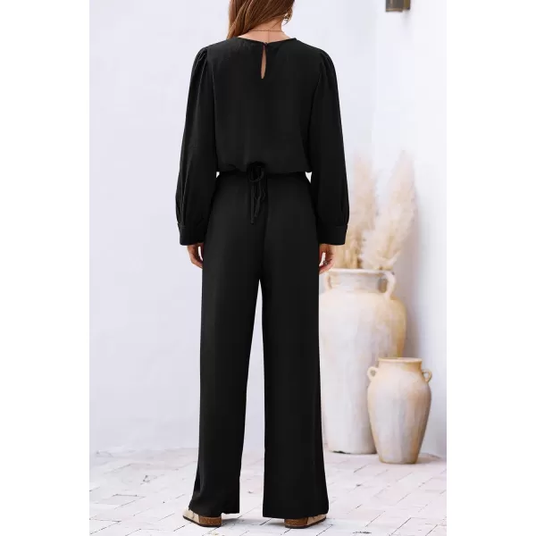 imagePRETTYGARDEN Womens 2023 Fall Two Piece Outfits Long Sleeve Crop Tops Wide Leg Pants Pockets Casual Linen Tracksuits SetsBlack