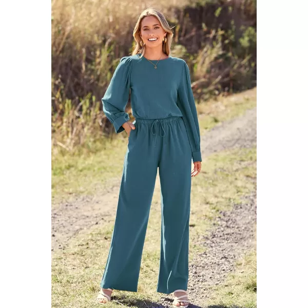 imagePRETTYGARDEN Womens 2023 Fall Two Piece Outfits Long Sleeve Crop Tops Wide Leg Pants Pockets Casual Linen Tracksuits SetsBlue
