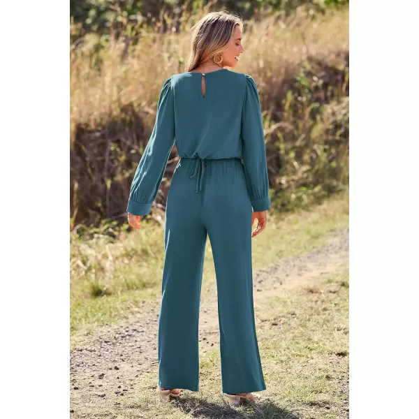 imagePRETTYGARDEN Womens 2023 Fall Two Piece Outfits Long Sleeve Crop Tops Wide Leg Pants Pockets Casual Linen Tracksuits SetsBlue