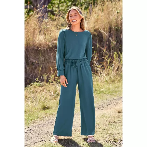 imagePRETTYGARDEN Womens 2023 Fall Two Piece Outfits Long Sleeve Crop Tops Wide Leg Pants Pockets Casual Linen Tracksuits SetsBlue