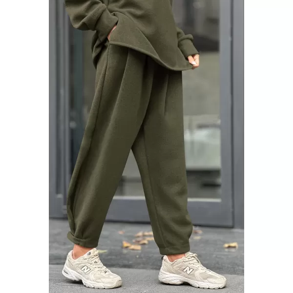 imagePRETTYGARDEN Womens 2023 Fall Two Piece Outfits Long Sleeve Tracksuit Set Turtleneck Pullover Tops Casual Pants SweatsuitsArmy Green