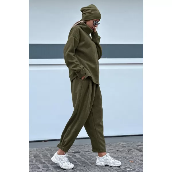 imagePRETTYGARDEN Womens 2023 Fall Two Piece Outfits Long Sleeve Tracksuit Set Turtleneck Pullover Tops Casual Pants SweatsuitsArmy Green
