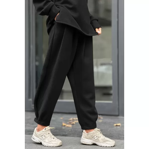 imagePRETTYGARDEN Womens 2023 Fall Two Piece Outfits Long Sleeve Tracksuit Set Turtleneck Pullover Tops Casual Pants SweatsuitsBlack