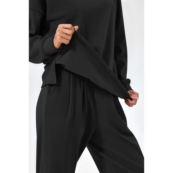 imagePRETTYGARDEN Womens 2023 Fall Two Piece Outfits Long Sleeve Tracksuit Set Turtleneck Pullover Tops Casual Pants SweatsuitsBlack