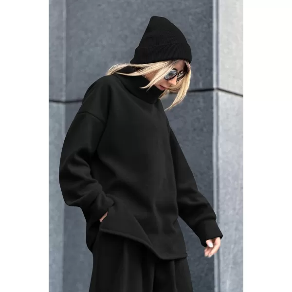 imagePRETTYGARDEN Womens 2023 Fall Two Piece Outfits Long Sleeve Tracksuit Set Turtleneck Pullover Tops Casual Pants SweatsuitsBlack