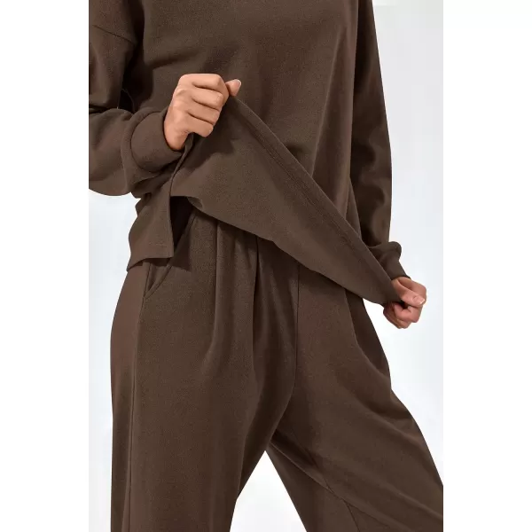 imagePRETTYGARDEN Womens 2023 Fall Two Piece Outfits Long Sleeve Tracksuit Set Turtleneck Pullover Tops Casual Pants SweatsuitsCoffee