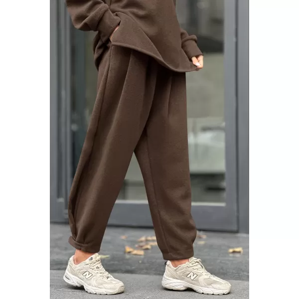 imagePRETTYGARDEN Womens 2023 Fall Two Piece Outfits Long Sleeve Tracksuit Set Turtleneck Pullover Tops Casual Pants SweatsuitsCoffee