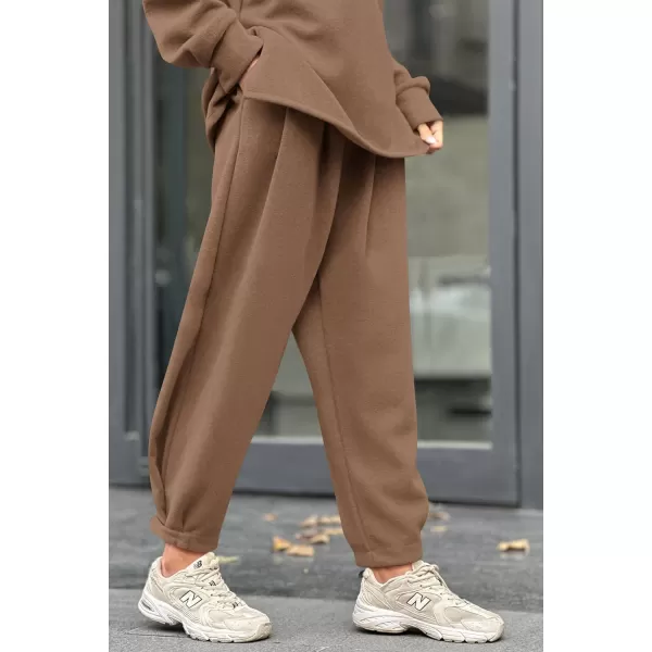 imagePRETTYGARDEN Womens 2023 Fall Two Piece Outfits Long Sleeve Tracksuit Set Turtleneck Pullover Tops Casual Pants SweatsuitsDark Khaki