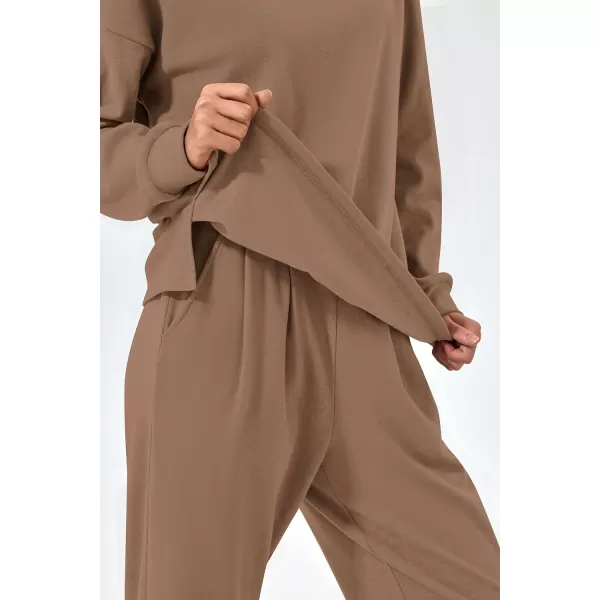 imagePRETTYGARDEN Womens 2023 Fall Two Piece Outfits Long Sleeve Tracksuit Set Turtleneck Pullover Tops Casual Pants SweatsuitsDark Khaki