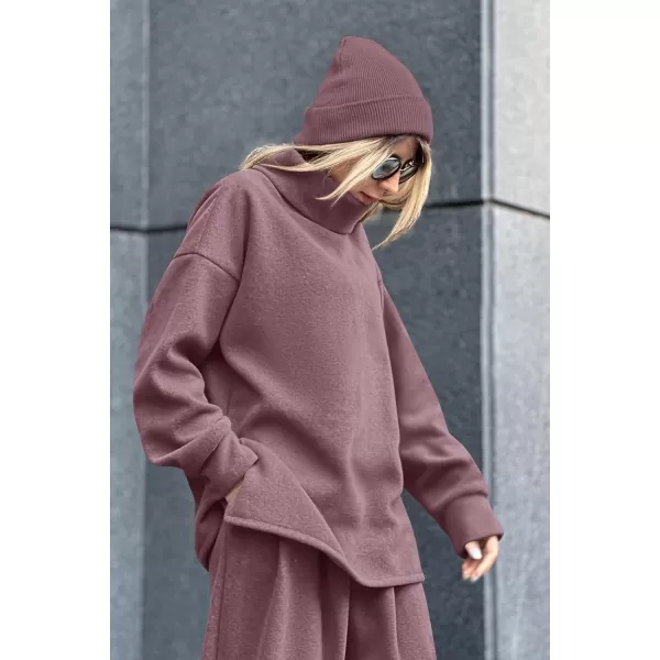 imagePRETTYGARDEN Womens 2023 Fall Two Piece Outfits Long Sleeve Tracksuit Set Turtleneck Pullover Tops Casual Pants SweatsuitsPurple Red