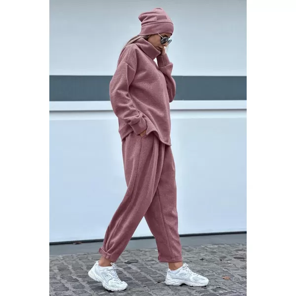 imagePRETTYGARDEN Womens 2023 Fall Two Piece Outfits Long Sleeve Tracksuit Set Turtleneck Pullover Tops Casual Pants SweatsuitsPurple Red