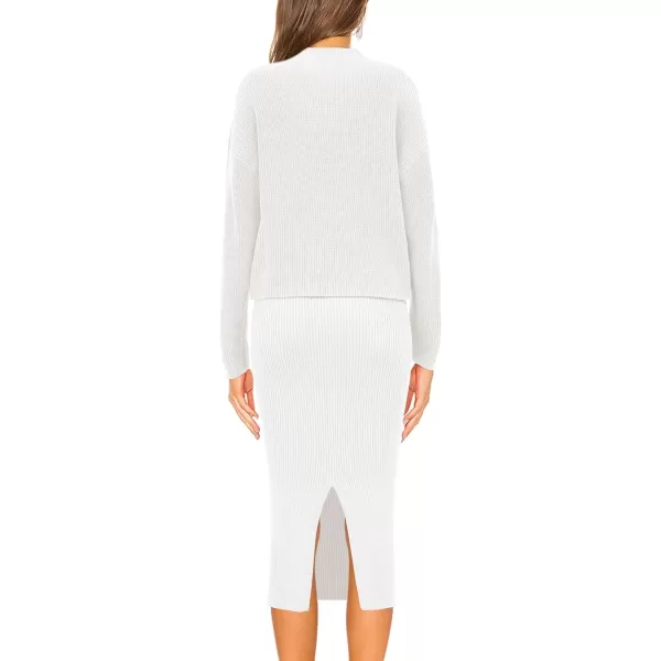 imagePRETTYGARDEN Womens 2023 Fall Two Piece Outfits Ribbed Knit Long Sleeve Pullover Sweater And Bodycon Midi Skirt SetsBeige White