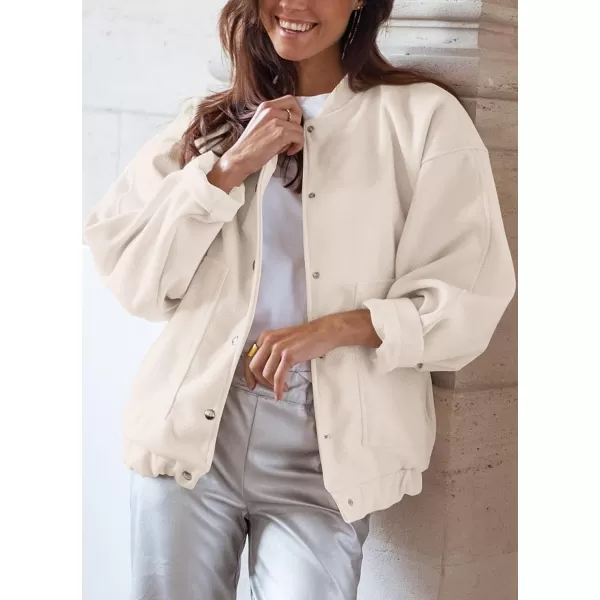 imagePRETTYGARDEN Womens 2023 Fall Varsity Bomber Jackets Casual Baseball Collar Button Down Coats OuterwearBeige