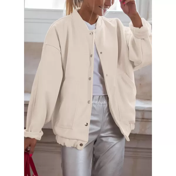 imagePRETTYGARDEN Womens 2023 Fall Varsity Bomber Jackets Casual Baseball Collar Button Down Coats OuterwearBeige