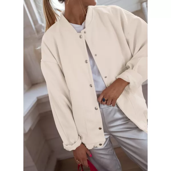 imagePRETTYGARDEN Womens 2023 Fall Varsity Bomber Jackets Casual Baseball Collar Button Down Coats OuterwearBeige