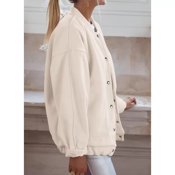 imagePRETTYGARDEN Womens 2023 Fall Varsity Bomber Jackets Casual Baseball Collar Button Down Coats OuterwearBeige