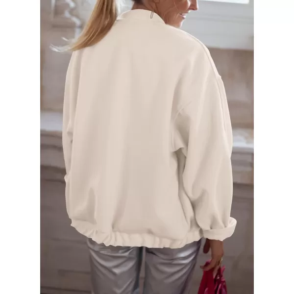imagePRETTYGARDEN Womens 2023 Fall Varsity Bomber Jackets Casual Baseball Collar Button Down Coats OuterwearBeige