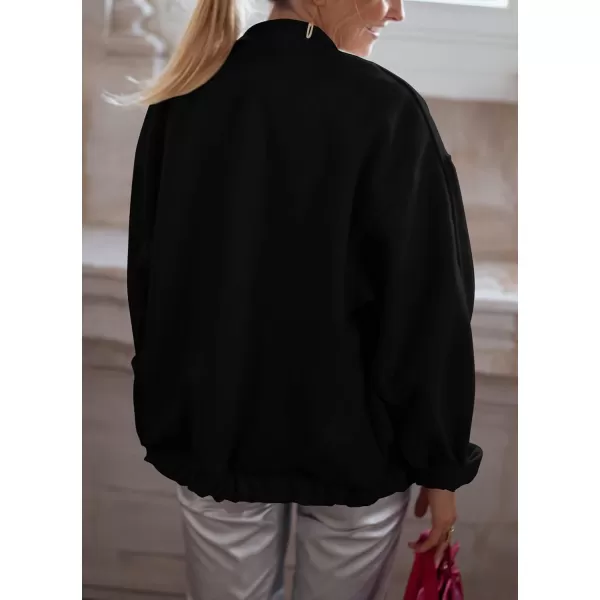 imagePRETTYGARDEN Womens 2023 Fall Varsity Bomber Jackets Casual Baseball Collar Button Down Coats OuterwearBlack
