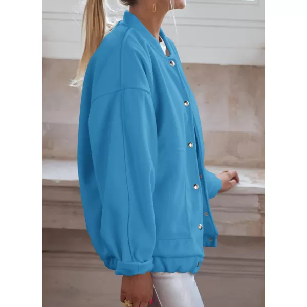 imagePRETTYGARDEN Womens 2023 Fall Varsity Bomber Jackets Casual Baseball Collar Button Down Coats OuterwearBlue