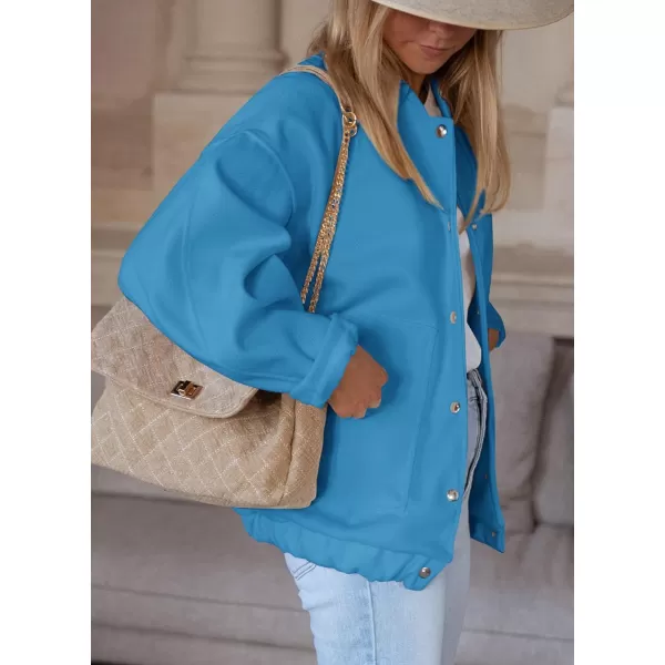 imagePRETTYGARDEN Womens 2023 Fall Varsity Bomber Jackets Casual Baseball Collar Button Down Coats OuterwearBlue