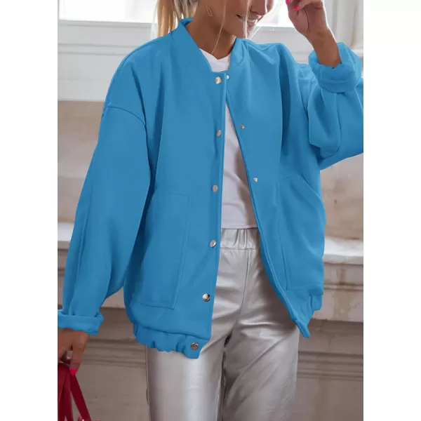 imagePRETTYGARDEN Womens 2023 Fall Varsity Bomber Jackets Casual Baseball Collar Button Down Coats OuterwearBlue