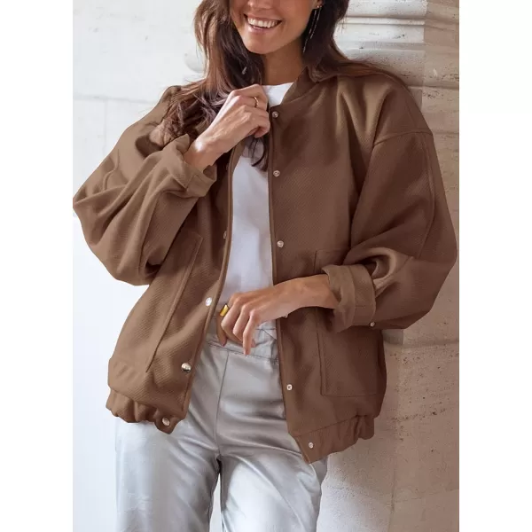 imagePRETTYGARDEN Womens 2023 Fall Varsity Bomber Jackets Casual Baseball Collar Button Down Coats OuterwearDark Khaki