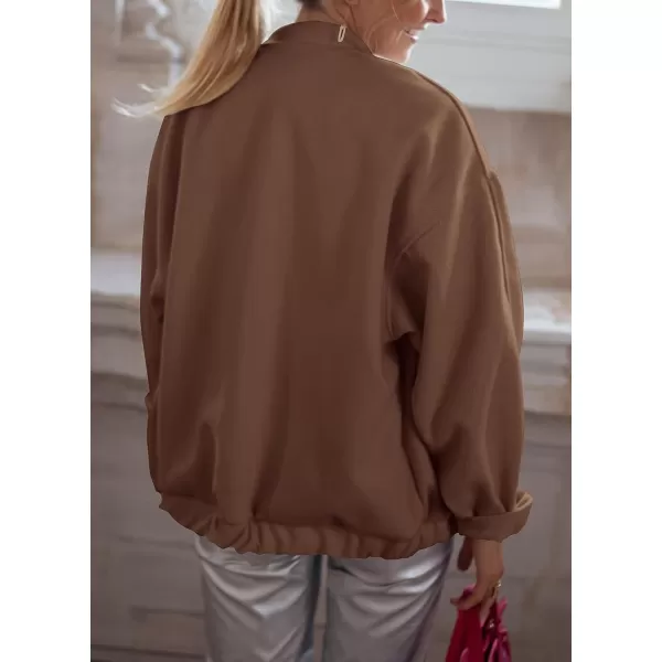 imagePRETTYGARDEN Womens 2023 Fall Varsity Bomber Jackets Casual Baseball Collar Button Down Coats OuterwearDark Khaki
