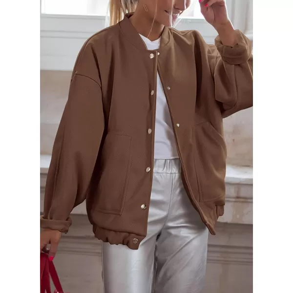 imagePRETTYGARDEN Womens 2023 Fall Varsity Bomber Jackets Casual Baseball Collar Button Down Coats OuterwearDark Khaki