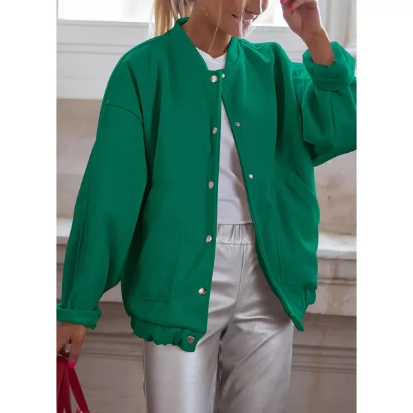 imagePRETTYGARDEN Womens 2023 Fall Varsity Bomber Jackets Casual Baseball Collar Button Down Coats OuterwearGreen