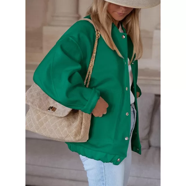 imagePRETTYGARDEN Womens 2023 Fall Varsity Bomber Jackets Casual Baseball Collar Button Down Coats OuterwearGreen