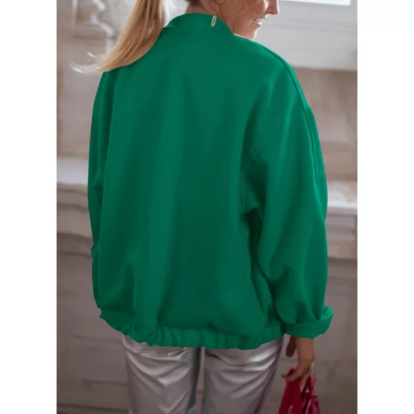 imagePRETTYGARDEN Womens 2023 Fall Varsity Bomber Jackets Casual Baseball Collar Button Down Coats OuterwearGreen