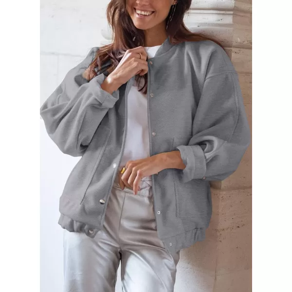 imagePRETTYGARDEN Womens 2023 Fall Varsity Bomber Jackets Casual Baseball Collar Button Down Coats OuterwearGrey