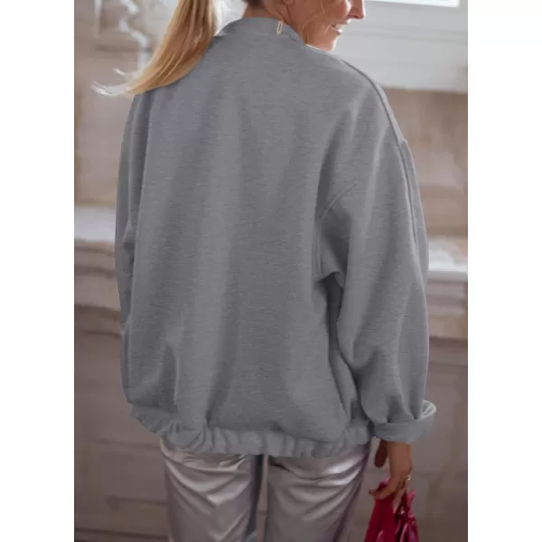 imagePRETTYGARDEN Womens 2023 Fall Varsity Bomber Jackets Casual Baseball Collar Button Down Coats OuterwearGrey
