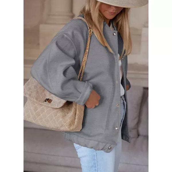 imagePRETTYGARDEN Womens 2023 Fall Varsity Bomber Jackets Casual Baseball Collar Button Down Coats OuterwearGrey