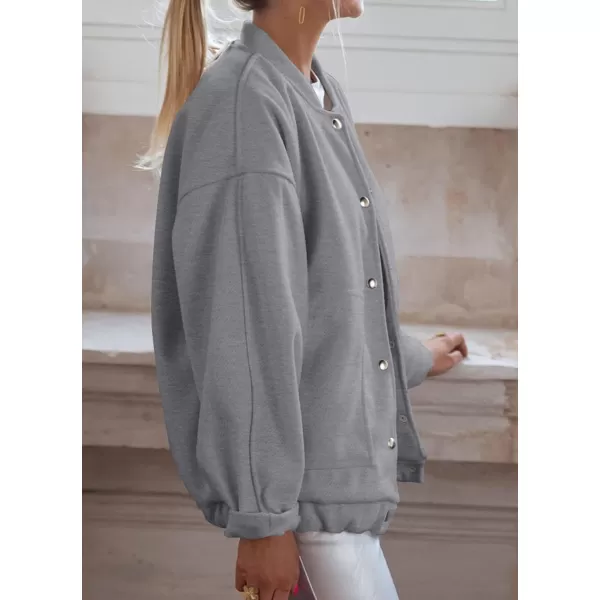 imagePRETTYGARDEN Womens 2023 Fall Varsity Bomber Jackets Casual Baseball Collar Button Down Coats OuterwearGrey