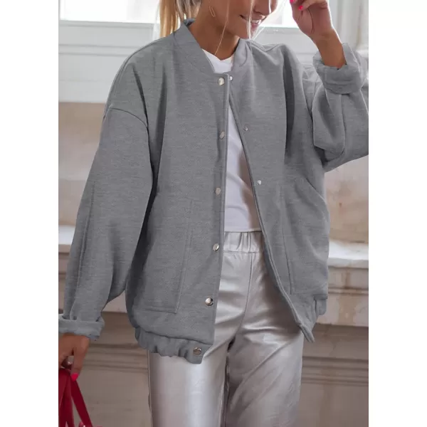 imagePRETTYGARDEN Womens 2023 Fall Varsity Bomber Jackets Casual Baseball Collar Button Down Coats OuterwearGrey