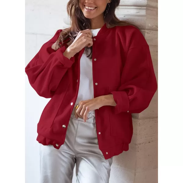 imagePRETTYGARDEN Womens 2023 Fall Varsity Bomber Jackets Casual Baseball Collar Button Down Coats OuterwearRed