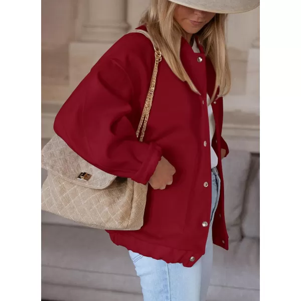 imagePRETTYGARDEN Womens 2023 Fall Varsity Bomber Jackets Casual Baseball Collar Button Down Coats OuterwearRed