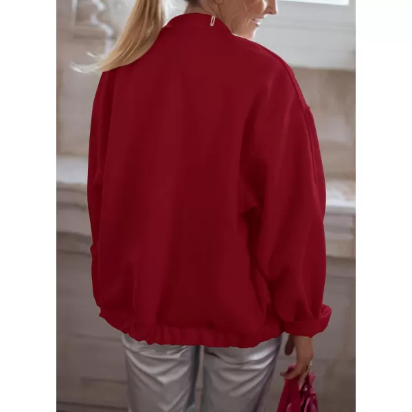 imagePRETTYGARDEN Womens 2023 Fall Varsity Bomber Jackets Casual Baseball Collar Button Down Coats OuterwearRed