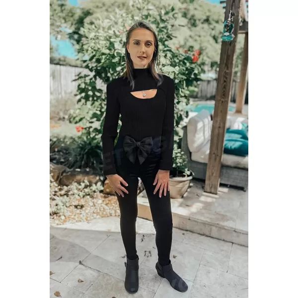 imagePRETTYGARDEN Womens 2023 Fashion Fall Clothes 2 Piece Cutout Tops Long Sleeve Mock Neck Rib Knit Winter Pullover SweaterBlack