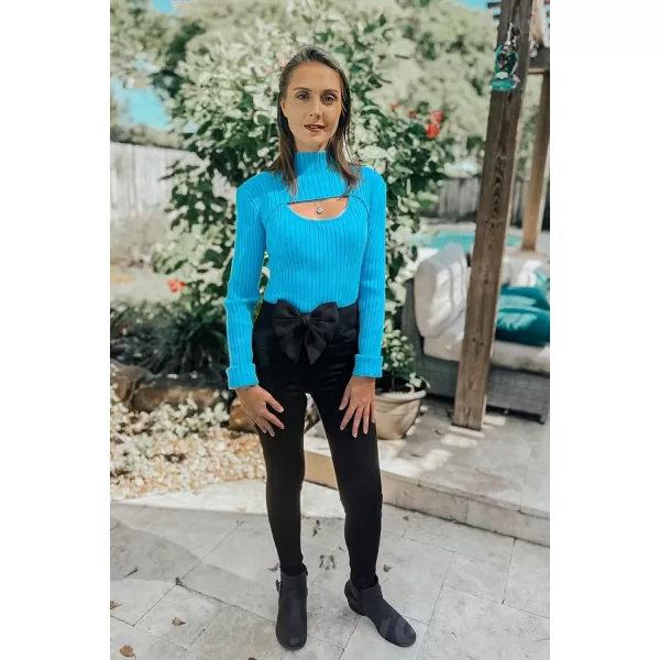 imagePRETTYGARDEN Womens 2023 Fashion Fall Clothes 2 Piece Cutout Tops Long Sleeve Mock Neck Rib Knit Winter Pullover SweaterBlue