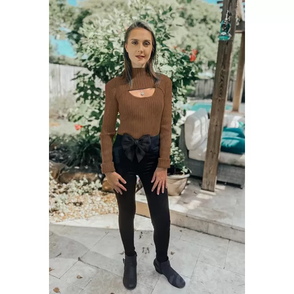 imagePRETTYGARDEN Womens 2023 Fashion Fall Clothes 2 Piece Cutout Tops Long Sleeve Mock Neck Rib Knit Winter Pullover SweaterBrown