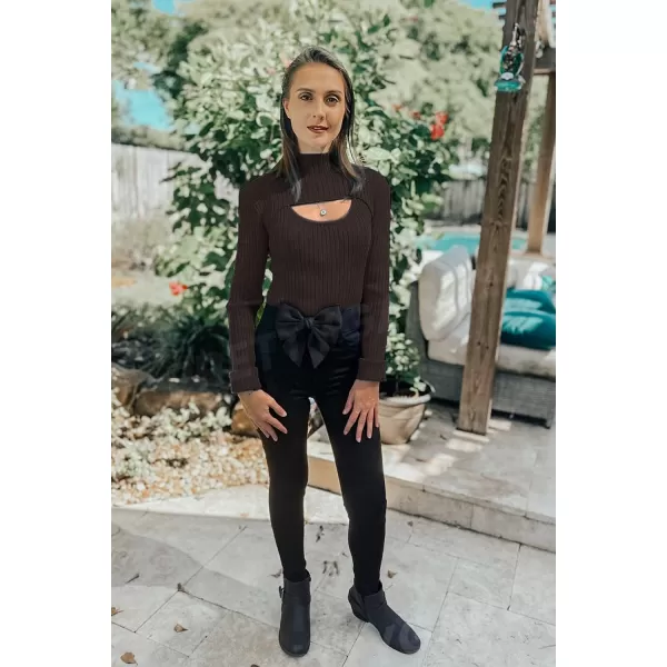imagePRETTYGARDEN Womens 2023 Fashion Fall Clothes 2 Piece Cutout Tops Long Sleeve Mock Neck Rib Knit Winter Pullover SweaterCoffee