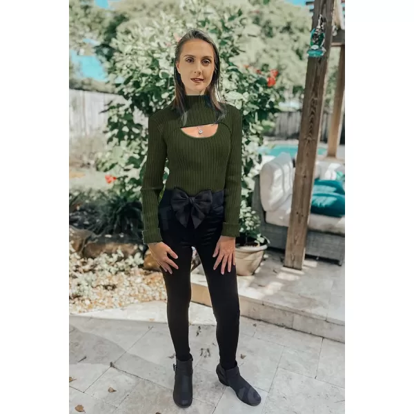 imagePRETTYGARDEN Womens 2023 Fashion Fall Clothes 2 Piece Cutout Tops Long Sleeve Mock Neck Rib Knit Winter Pullover SweaterDark Army Green