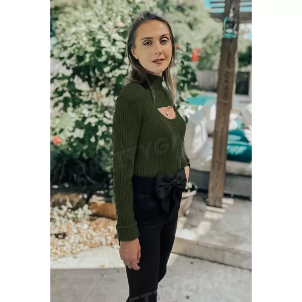 imagePRETTYGARDEN Womens 2023 Fashion Fall Clothes 2 Piece Cutout Tops Long Sleeve Mock Neck Rib Knit Winter Pullover SweaterDark Army Green
