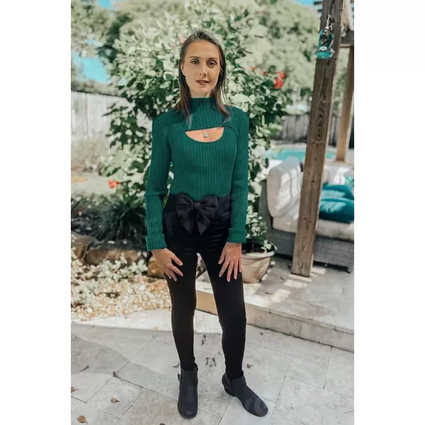 imagePRETTYGARDEN Womens 2023 Fashion Fall Clothes 2 Piece Cutout Tops Long Sleeve Mock Neck Rib Knit Winter Pullover SweaterLake Green